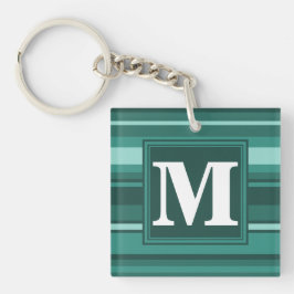 Monogram blauwgroen strepen sleutelhanger