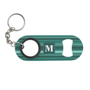 Monogram blauwgroen strepen sleutelhanger flessenopener