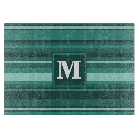 Monogram blauwgroen strepen snijplank (Voorkant)