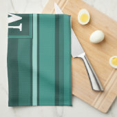 Monogram blauwgroen strepen theedoek (Quarter Fold)