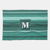 Monogram blauwgroen strepen theedoek (Horizontaal)