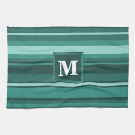 Monogram blauwgroen strepen theedoek