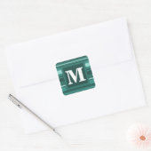 Monogram blauwgroen strepen vierkante sticker (Envelop)
