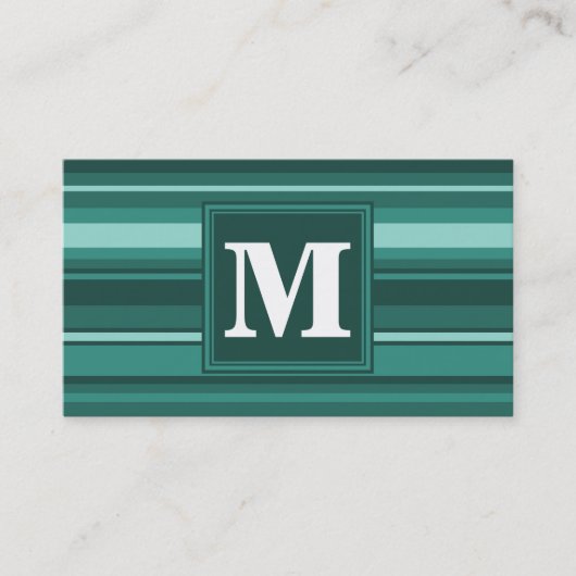 Monogram blauwgroen strepen visitekaartje (Voorkant)