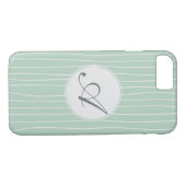 Monogram Blauwgroen Stripes Patroon Case-Mate iPhone Case (Achterkant (Horizontaal))