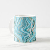 Monogram blauwgroen Tan Agate Marble Abstracte Naa Koffiemok (Voorkant links)