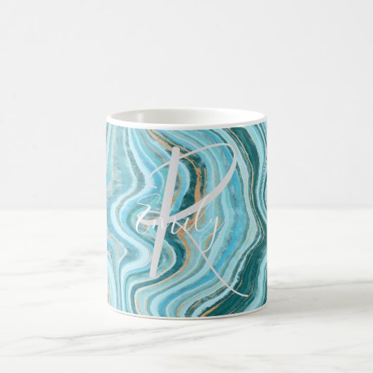 Monogram blauwgroen Tan Agate Marble Abstracte Naa Koffiemok (Center)