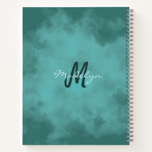 Monogram Blauwgroen Waterverf Splash Spiral Notiti Notitieboek (Achterkant)
