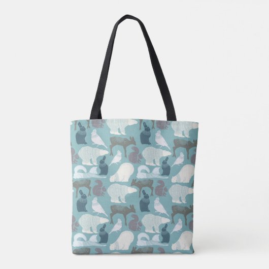 Monogram blauwgroen Wildlife Winter Pattern Tote Bag (Achterkant)