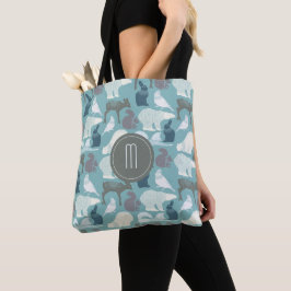Monogram blauwgroen Wildlife Winter Pattern Tote Bag