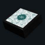 Monogram blauwgroen & wit bloempatroon cadeaudoosje<br><div class="desc">Stijlvol en schattig,  deze Blauwgroen en witte fluitpatroonmonogram is perfect voor elke vrouw.</div>
