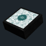 Monogram blauwgroen & wit bloempatroon cadeaudoosje<br><div class="desc">Stijlvol en schattig,  deze Blauwgroen en witte fluitpatroonmonogram is perfect voor elke vrouw.</div>