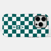Monogram Blauwgroen wit geruit patroon Case-Mate iPhone Case (Achterkant (horizontaal))
