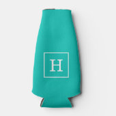Monogram blauwgroen wit omgevormd Initiaal Flesjeskoeler (Voorkant)