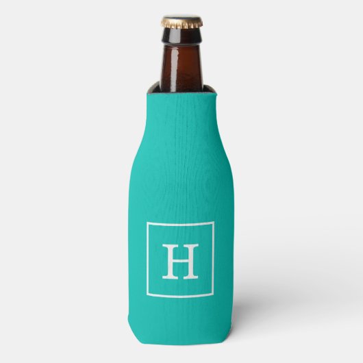 Monogram blauwgroen wit omgevormd Initiaal Flesjeskoeler (Fles Voorkant)