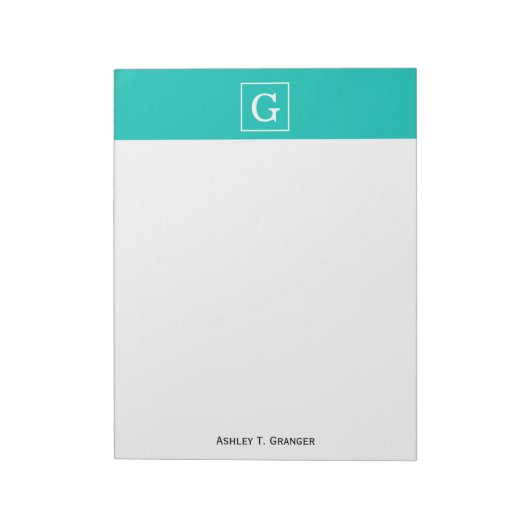 Monogram blauwgroen wit omgevormd Initiaal Notitieblok (Linkerzijde)