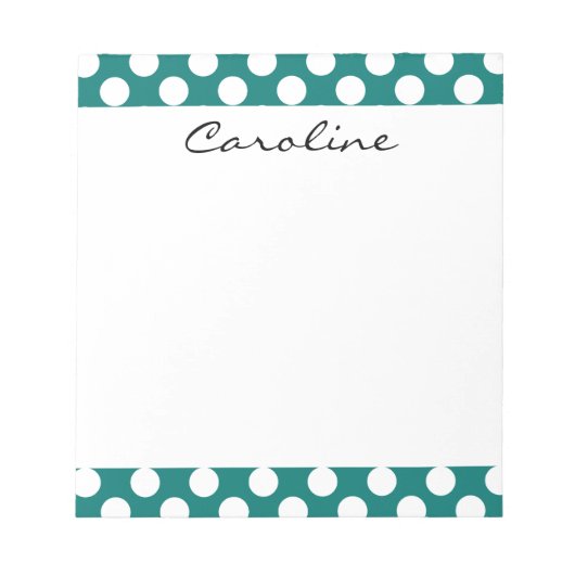 Monogram Blauwgroen Witte Cute Chic Polka Dot Patr Notitieblok (Voorkant)
