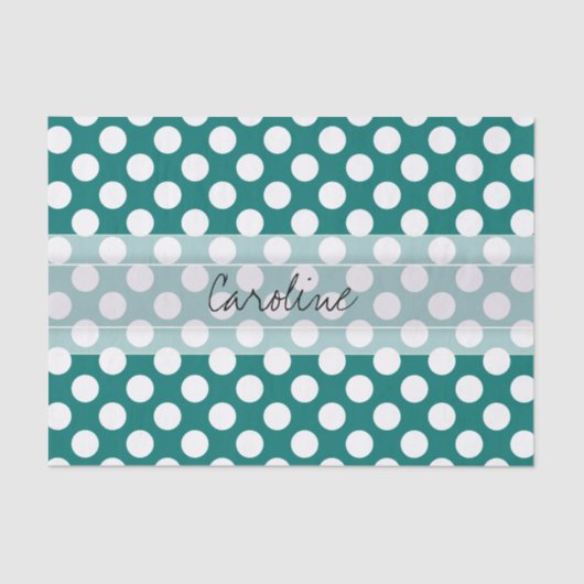 Monogram Blauwgroen Witte Cute Chic Polka Dot Patr Tissuepapier (Voorkant)