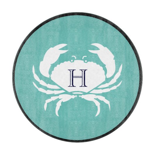 Monogram Blauwgroen witte marineblauw krab Nautica Snijplank (Voorkant)