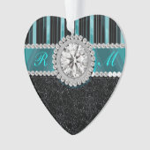 Monogram blauwgroen, zilver en zwart diamant ornament (voorkant)