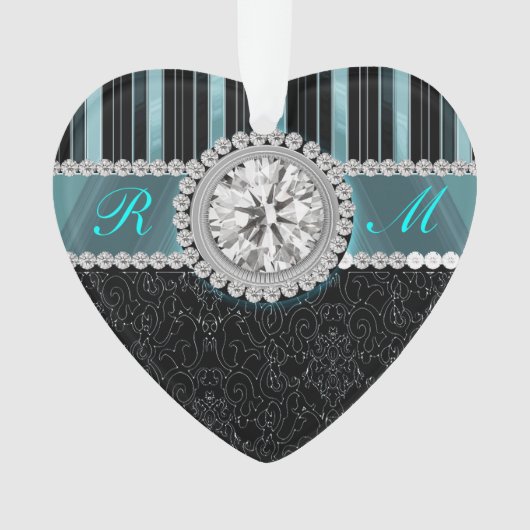 Monogram blauwgroen, zilver en zwart diamant ornament (voorkant)