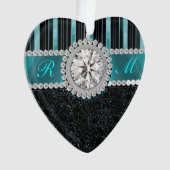 Monogram blauwgroen, zilver en zwart diamant ornament (voorkant)
