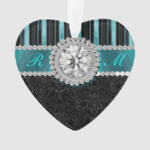 Monogram blauwgroen, zilver en zwart diamant ornament (achterkant)