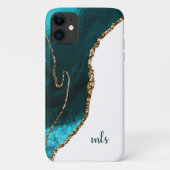 Monogram Blauwgroen Zilver Glitter Agate Chic Mode Case-Mate iPhone Case (Achterkant)