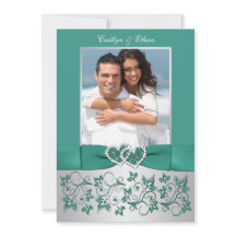 Monogram Blauwgroen, zilveren bloemige bruiloft ui