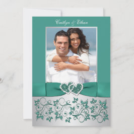 Monogram Blauwgroen, zilveren bloemige bruiloft ui Kaart