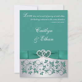 Monogram Blauwgroen, zilveren bloemige bruiloft ui Kaart