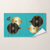 Monogram Blauwgroen Zwart en Goud Kerstmis Handdoe Handdoek (Handdoek)