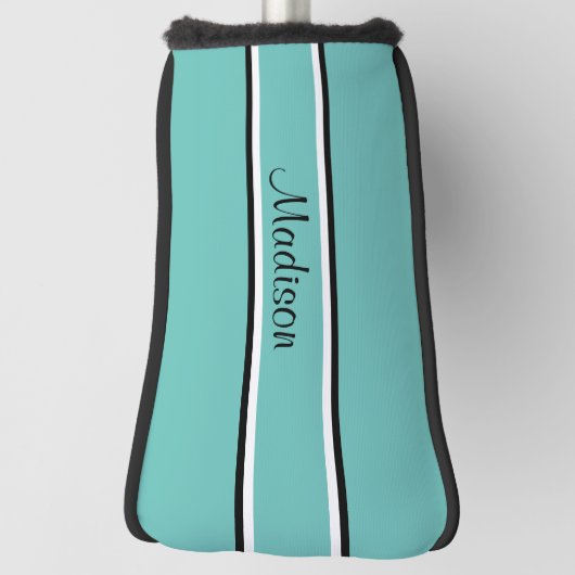 Monogram Blauwgroen zwart Stripe Script Name Golfheadcover (Draai 90)