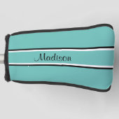 Monogram Blauwgroen zwart Stripe Script Name Golfheadcover (Voorkant)