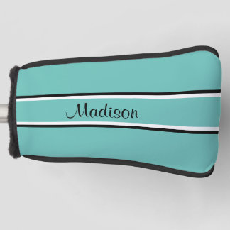 Monogram Blauwgroen zwart Stripe Script Name Golfheadcover