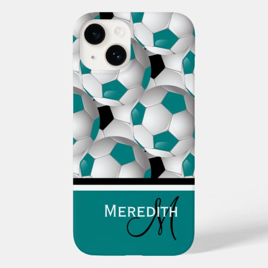 Monogram Blauwgroen zwart Voetbal Case-Mate iPhone Case (Achterkant)
