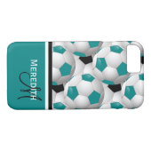 Monogram Blauwgroen zwart Voetbal Patroon Case-Mate iPhone Case (Achterkant (Horizontaal))