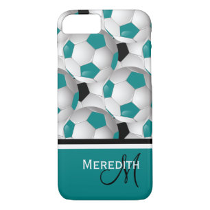 Monogram Blauwgroen zwart Voetbal Patroon Case-Mate iPhone Case