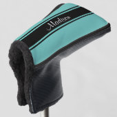 Monogram Blauwgroen zwarte Stripes Script Name Golfheadcover (3/4 voorkant)