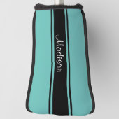 Monogram Blauwgroen zwarte Stripes Script Name Golfheadcover (Draai 90)