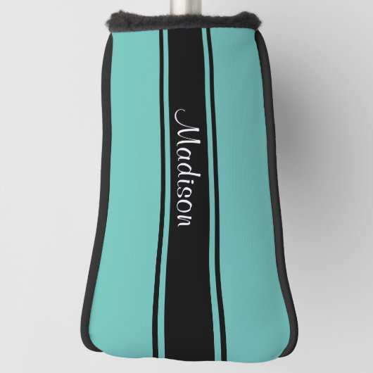 Monogram Blauwgroen zwarte Stripes Script Name Golfheadcover (Draai 90)
