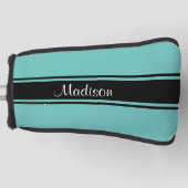 Monogram Blauwgroen zwarte Stripes Script Name Golfheadcover (Voorkant)