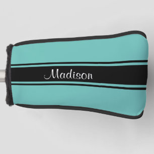 Monogram Blauwgroen zwarte Stripes Script Name Golfheadcover
