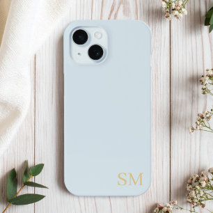 Monogram Bleek Blauw Goud Minimalistische Initiale iPhone 15 Case