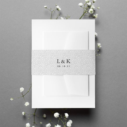 Monogram Bleek grijs wijnpatroon Uitnodigingen Wikkel