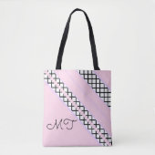 Monogram Bleek roze en lavender Stripes Tote Bag (Voorkant)