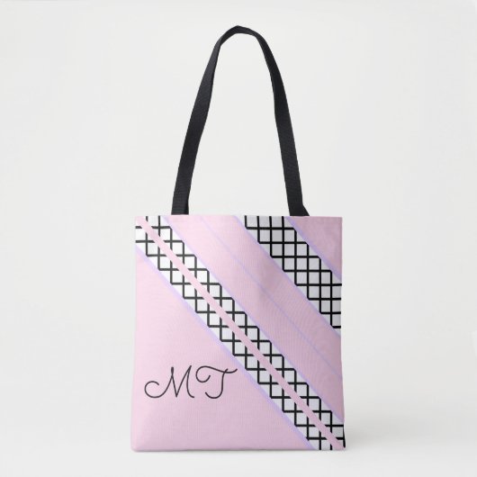 Monogram Bleek roze en lavender Stripes Tote Bag (Voorkant)