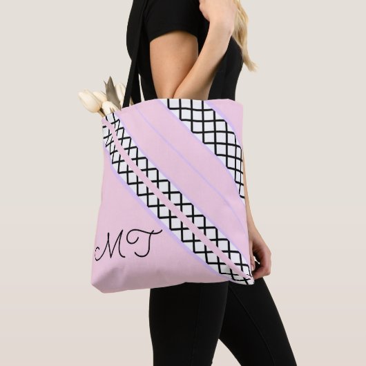 Monogram Bleek roze en lavender Stripes Tote Bag (Dichtbij)