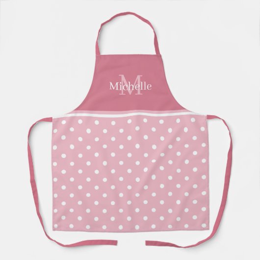 Monogram Bleek Roze en Witte Stippen Schort (Voorkant)