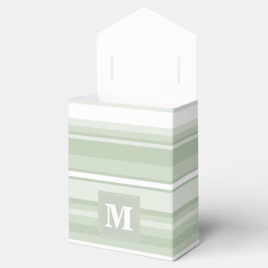 Monogram bleke groene strepen bedankdoosjes (Geopend)